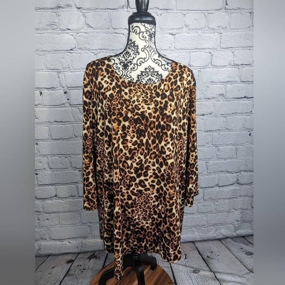 Slinky Brand womens long sleeve stretch knit animal print popover sz 2x top bb20